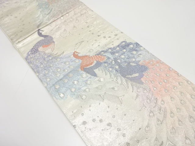 九百プラチナ孔雀文織出し袋帯